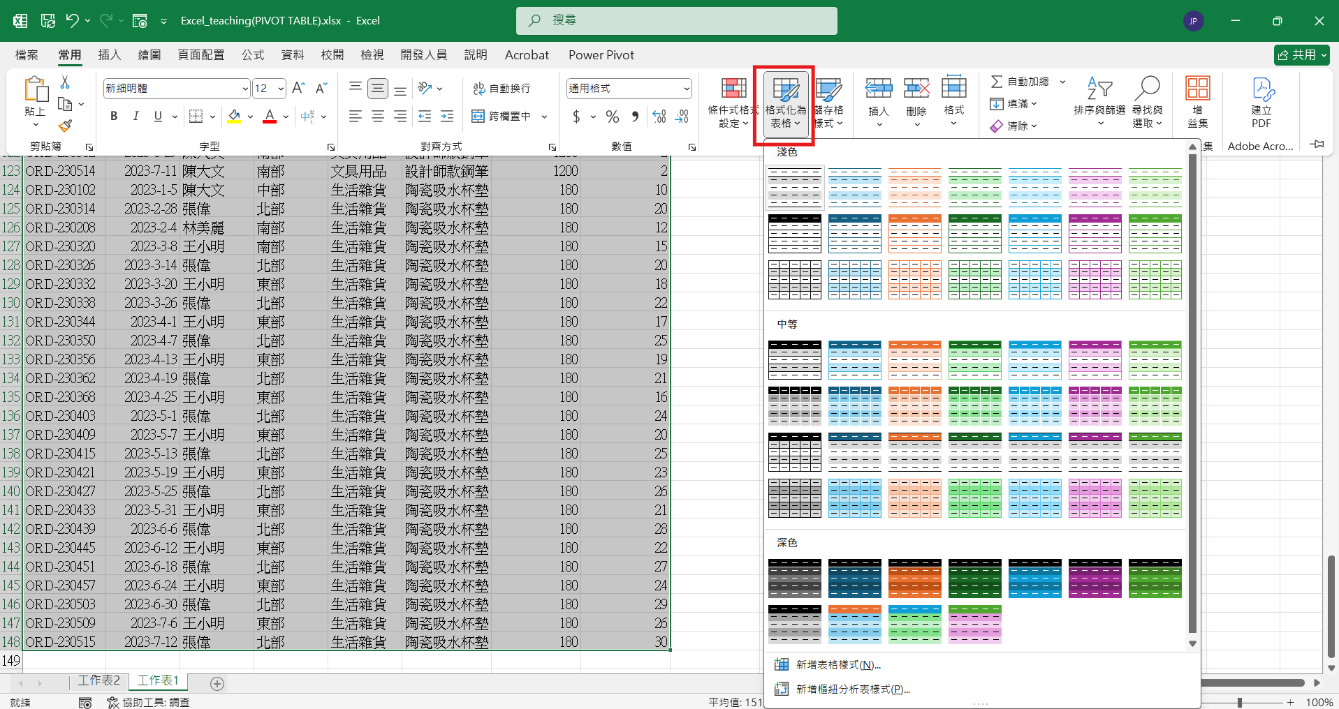 格式化為表格示意圖